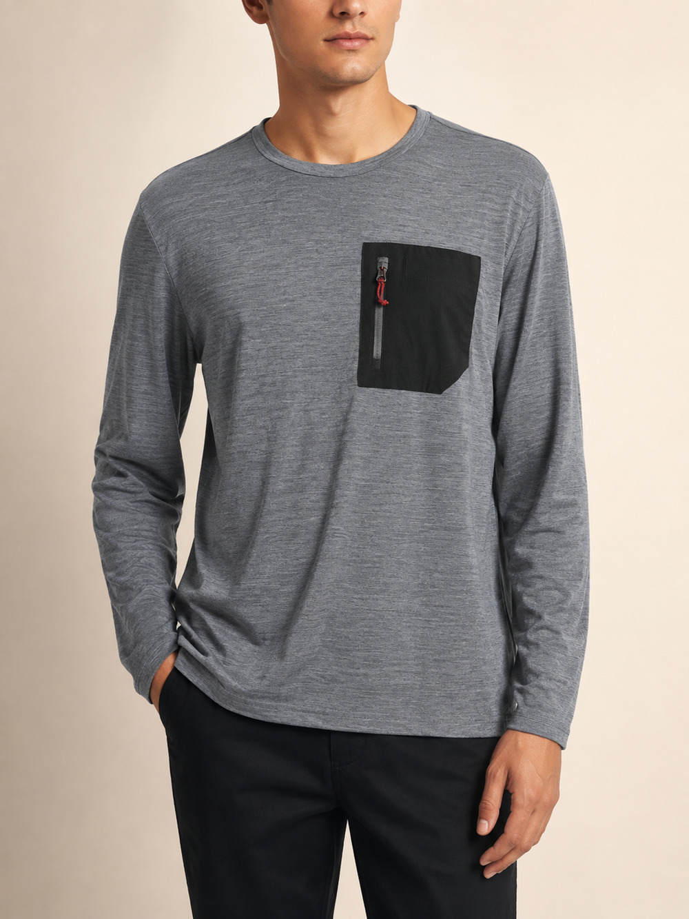 Avalanche Outdoor Long Sleeve Pocket T-Shirt Mens L Gray Hiking Climbing CAM167